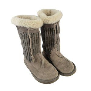 UGG Australia Sweater Slouch Boots Suburb Crocheted Suede Sheepskin Tan #5124